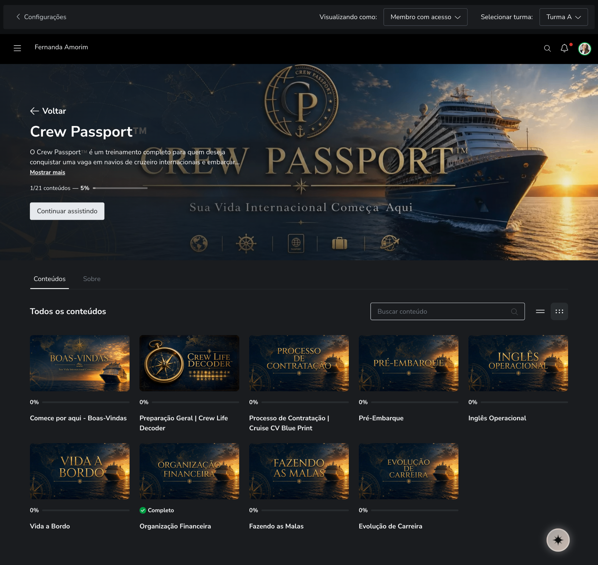 Área de Membros do Crew Passport™ na Hotmart