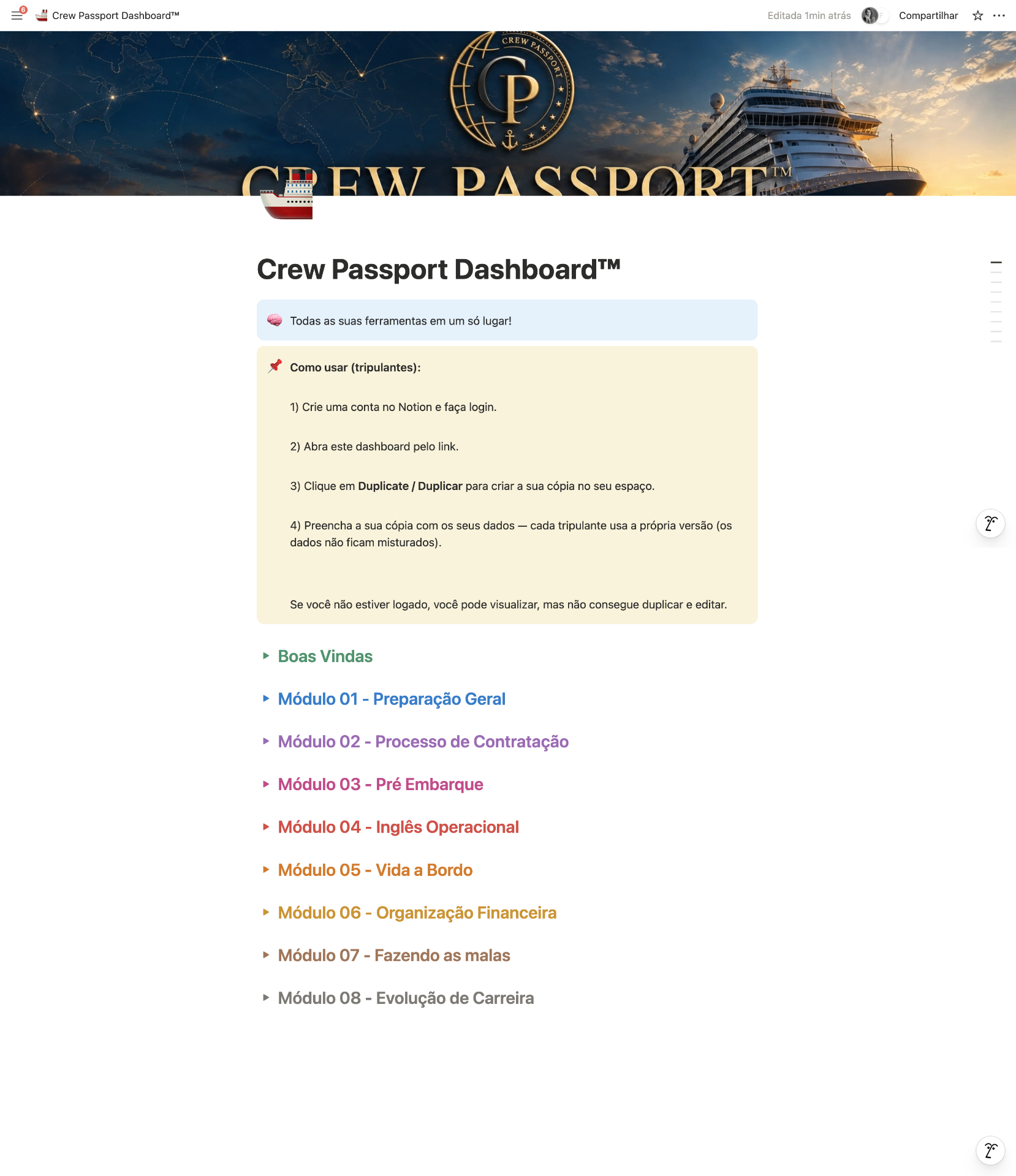 Dashboard Crew Passport™ no Notion